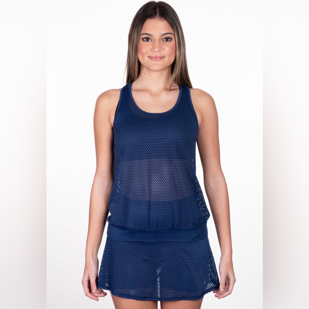 fold over Tennis mesh top features a built-in waist band